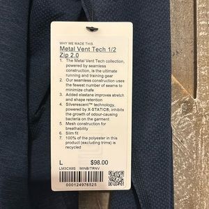 NWT Men’s Lululemon Metal Vent Tech 1/2 Zip 2.0